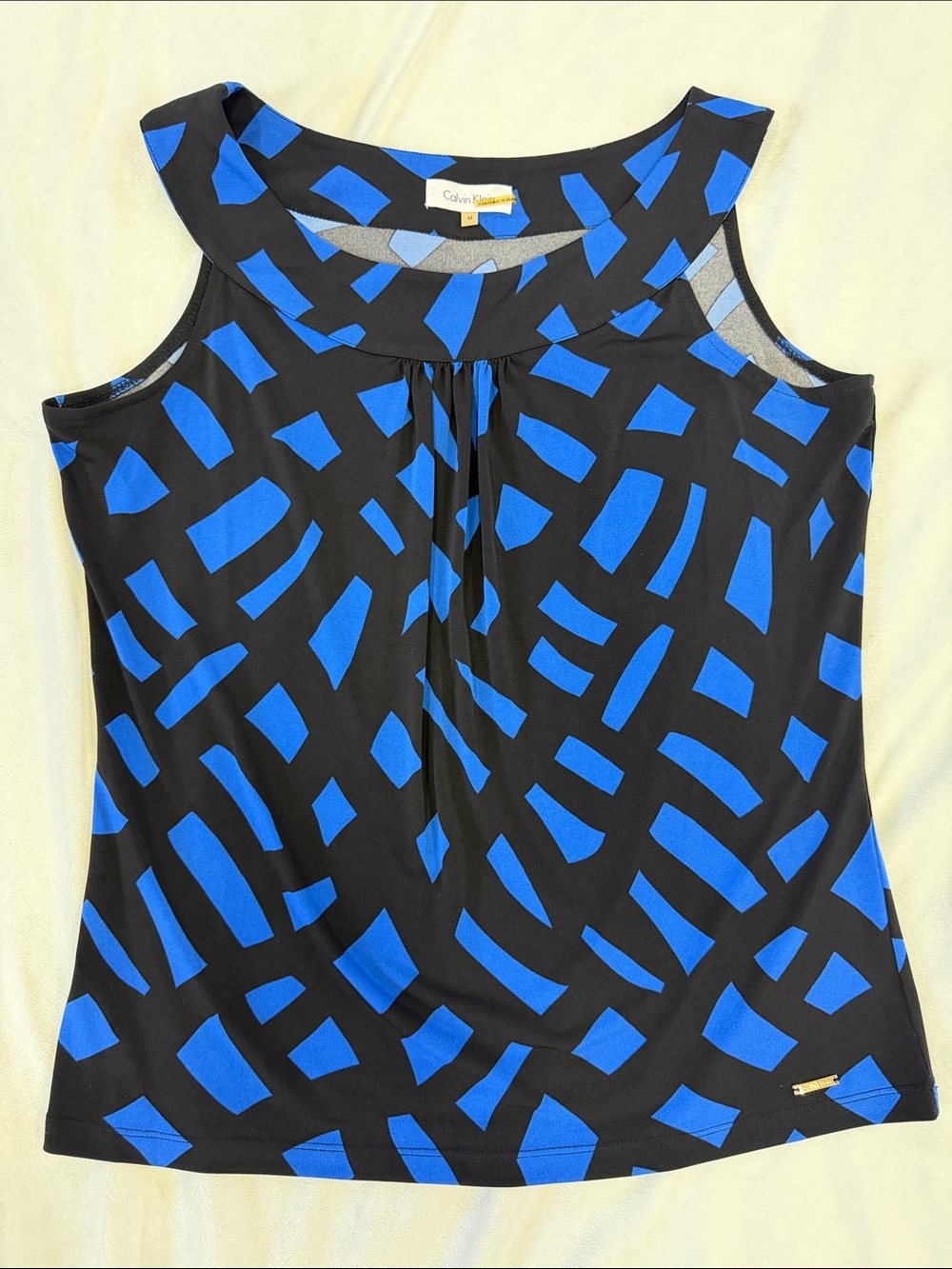 Calvin Klein Black & Royal Blue Abstract Pattern Sleeveless Women’s Tank Top